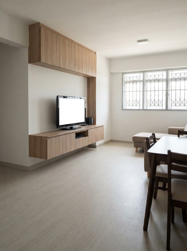 Renovated HDB flat living and dining area