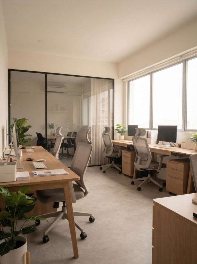 Modern office interior with meeting area